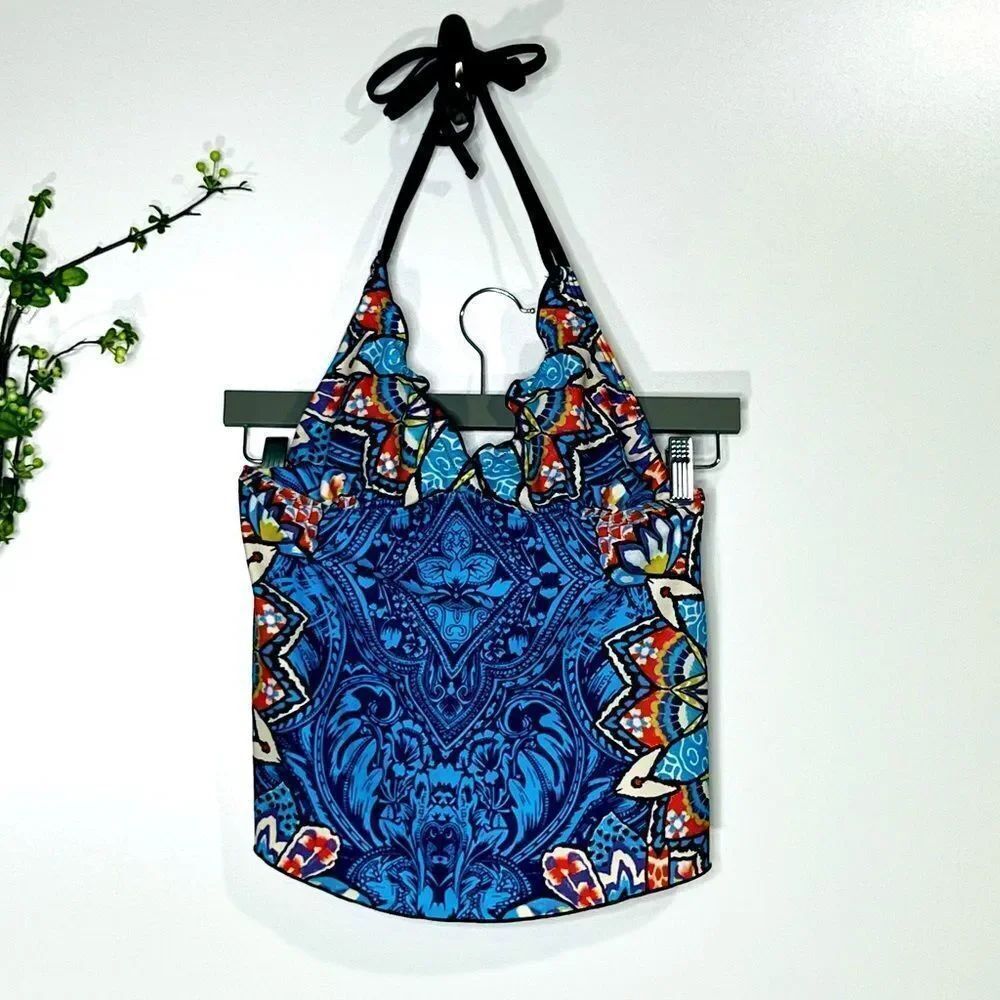 Raisins Tropical Tie Back Tankini Swim Top Blue Orange